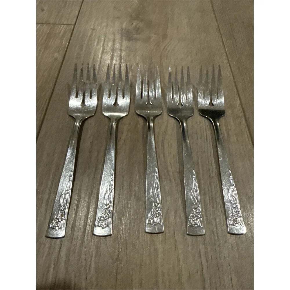 Lot of 5 Vintage Oneida Stanhome COBBLESTONE Stainless Salad Forks